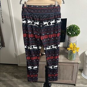 Holiday Reindeer Fair Isle Leggings - Navy, Red & White